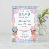 ジェンダーリビール ベイビーQ BBQ ピンク ブルー ギンガム 招待状 (スタンド正面)