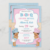 ジェンダーリビール ベイビーQ BBQ ピンク ブルー ギンガム 招待状 (正面/裏面)