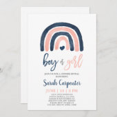 ジェンダーリビーレインボーネービーブルーとピンクシャワー 招待状 (正面/裏面)