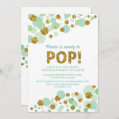 ジェンダーリポップ・アートのビールベビーシャワーミント金ゴールド招待状 招待状 (正面/裏面)