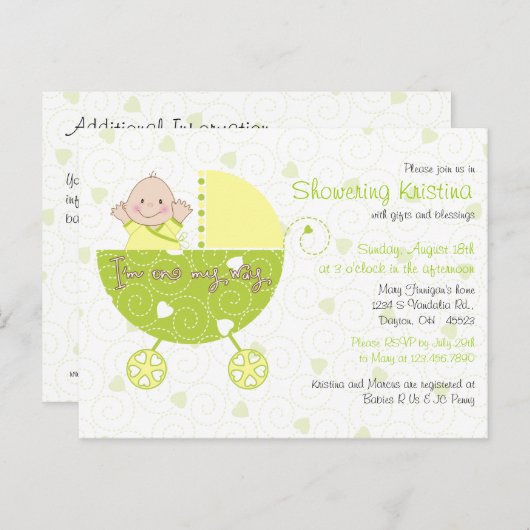 ジェンダー不明のキャリッジのためのベビーシャワー招待状 インビテーションポストカード (正面/裏面)