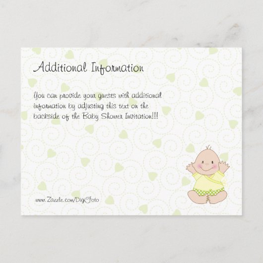 ジェンダー不明のキャリッジのためのベビーシャワー招待状 インビテーションポストカード (裏面)