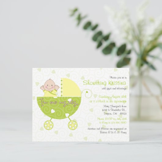 ジェンダー不明のキャリッジのためのベビーシャワー招待状 インビテーションポストカード (スタンド正面)