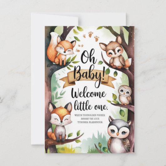 ジェンダー中立ウッドランドベビーシャワー招待状 招待状 (正面)