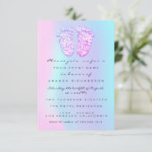 ジェンダー再生ベビーシャワー足ホログラフィックドリップ 招待状 (スタンド正面)