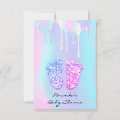 ジェンダー再生ベビーシャワー足ホログラフィックドリップ 招待状 (裏面)