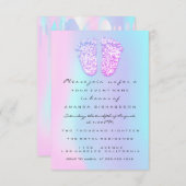 ジェンダー再生ベビーシャワー足ホログラフィックドリップ 招待状 (正面/裏面)