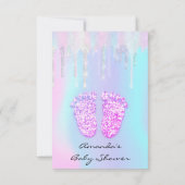 ジェンダー再生ベビーシャワー足ホログラフィックドリップ 招待状 (裏面)