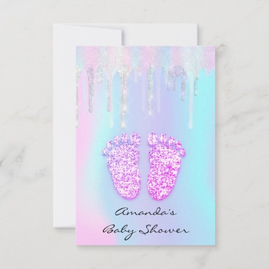 ジェンダー再生ベビーシャワー足ホログラフィックドリップ 招待状 (裏面)