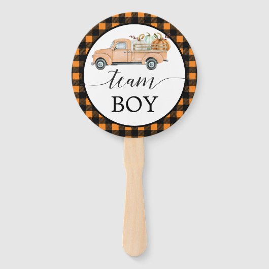 ジェンダー投票ファンのヴィンテージカボチャートラックを明らかにする ハンドファン (裏面)