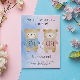 ジェンダー明けクマ星付きピンク色の背景 招待状