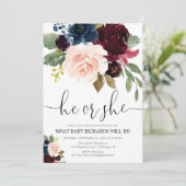 ジェンダー明らかにする赤面ブルゴーニュ海軍ブルー秋フローラ 招待状 (スタンド正面)