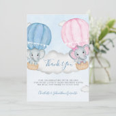 ジェンダー明らかに象のバルーン赤ちゃんシャワー サンキューカード (スタンド正面)