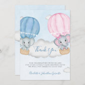 ジェンダー明らかに象のバルーン赤ちゃんシャワー サンキューカード (正面/裏面)