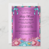 ジェンダー明らかに赤ちゃんシャワーピンクのティール（緑がかった色）ブルー結晶 招待状 (正面)