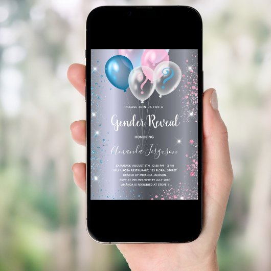 ジェンダー明らかに赤ちゃんシャワー男の子の女の子シルバー 招待状