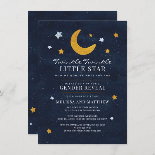 ジェンダー明らかに赤ちゃんシャワー男の子の月星 招待状 (正面/裏面)