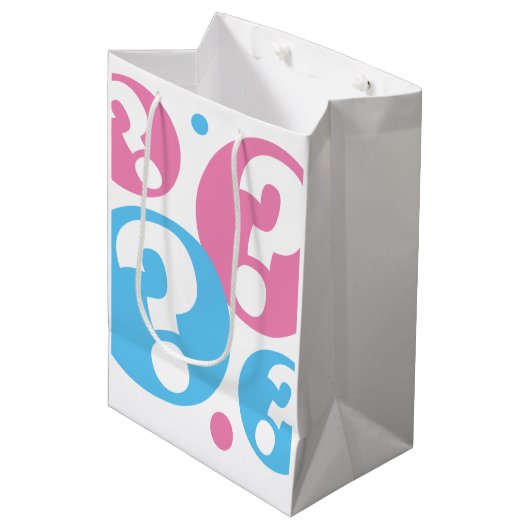 ジェンダー明らかに赤ちゃんシャワー男の子の質問マーク ミディアムペーパーバッグ (正面アングル)