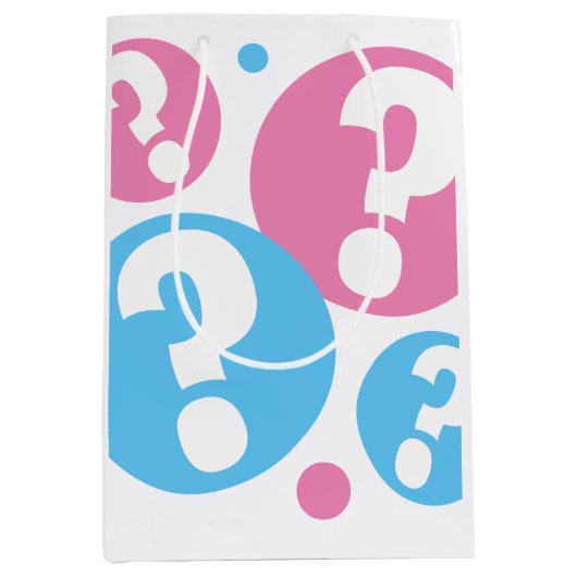 ジェンダー明らかに赤ちゃんシャワー男の子の質問マーク ミディアムペーパーバッグ (正面)