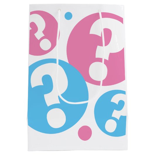 ジェンダー明らかに赤ちゃんシャワー男の子の質問マーク ミディアムペーパーバッグ (裏面)