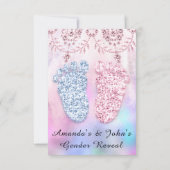 ジェンダー明らかに赤ちゃんシャワー足女の子ボーイピンクブルー 招待状 (裏面)