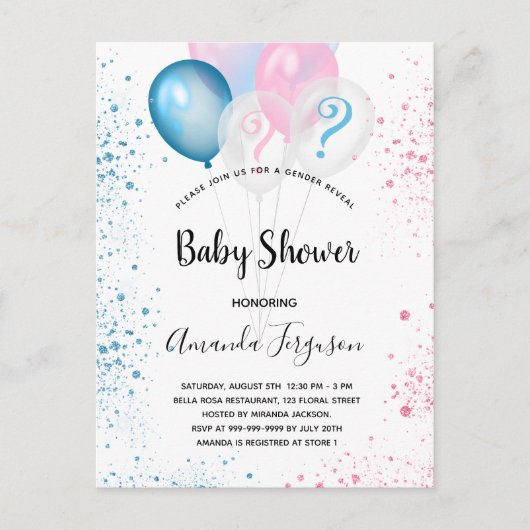 ジェンダー明らかに赤ちゃんシャワー青ピンクの男の子の女の子のInvite インビテーションポストカード (正面)