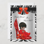 ジェンダー明らかに赤ちゃんシャワーZebra赤ベビー靴 招待状 (正面)