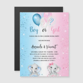 ジェンダー明らかに青いピンクの男の子のゾウの贅沢 マグネット招待状 (正面/裏面)