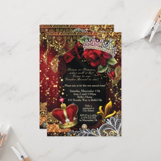 ジェンダー王室のリビールシャワー王子またはプリンセスインビ 招待状 (正面/裏面インサイチュ)