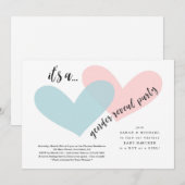 ジェンダー発表の招待状 | ピンクとブルーのハート 招待状 (正面/裏面)