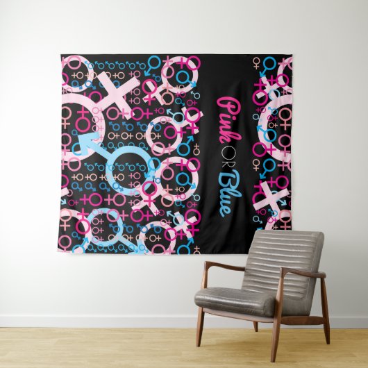 ジェンダー発表 ピンクまたはブルー 赤ちゃん写真撮影用背景 タペストリー (インサイチュ(横))
