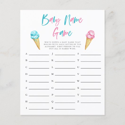 ジェンダー表示アイスクリームベビー名シャワーゲーム (正面)