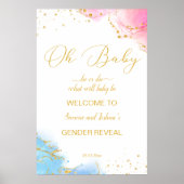 ジェンダー表示ウェルカムサインohベビーピンクブルー ポスター (正面)