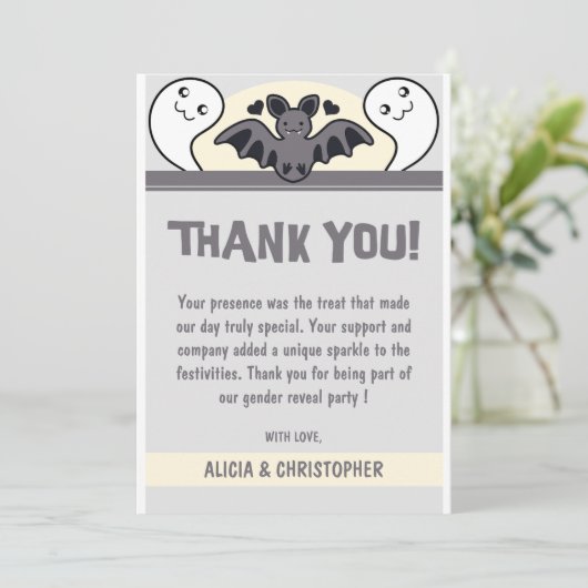 ジェンダー表示サンキューカードハロウィーンかわいい幽霊 サンキューカード (スタンド正面)