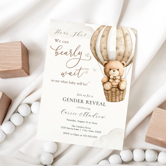 ジェンダー表示テディベア赤ちゃんシャワー 招待状