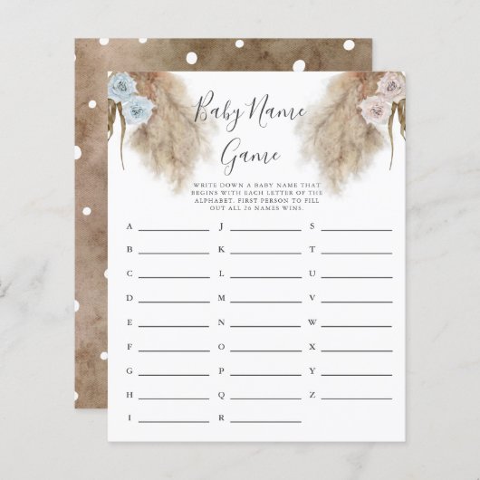 ジェンダー表示パンパスグラスベビー名シャワーゲーム (正面/裏面)