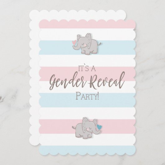 ジェンダー表示パーティの招待状象とストライプ 招待状 (正面/裏面)