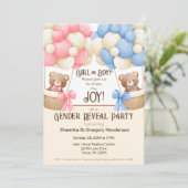 ジェンダー表示パーティーピンク&ブルーバルーンベア 招待状 (スタンド正面)