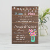 ジェンダー表示パーティーメイスンジャール木製ラ素朴イト 招待状 (スタンド正面)