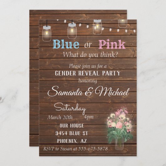 ジェンダー表示パーティー招待状木製ラ素朴イト 招待状 (正面/裏面)