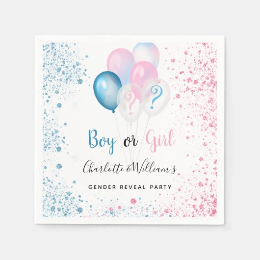 ジェンダー表示パーティー男の子ブルーピンクグリッター スタンダードカクテルナプキン (正面)