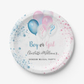 ジェンダー表示パーティー男の子ブルーピンクグリッター ペーパープレート (正面)