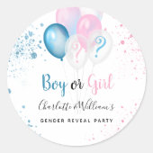 ジェンダー表示パーティー男の子ブルーピンクグリッター ラウンドシール (正面)