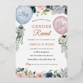 ジェンダー表示ホイルフローラバルーンピンクブルー 箔招待状 (正面)
