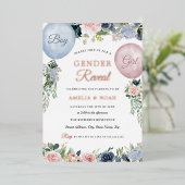 ジェンダー表示ホイルフローラバルーンピンクブルー 箔招待状 (立ち正面)