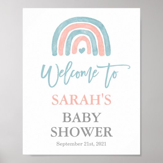 ジェンダー表示レインボーベビーシャワー歓迎サイン ポスター (正面)