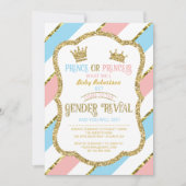 ジェンダー表示招待状、王子、プリンセス、フェイク金ゴールド 招待状 (正面)