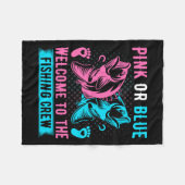 ジェンダー表示魚釣りピンクまたは青ようこそ魚 フリースブランケット (正面(横))