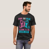 ジェンダー表示魚釣りピンクまたは青ようこそ魚 Tシャツ (正面フル)