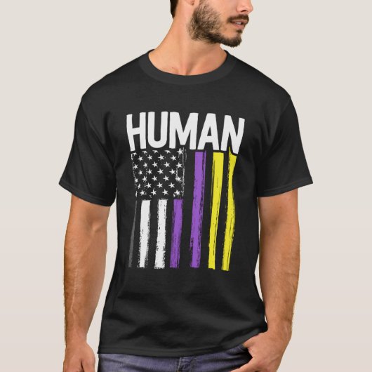 ジェンダー非バイナリプライドHuman Lgbt Rainbow America Tシャツ (正面)